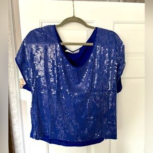 Robbi & Nikki Blue Sequin Top, Large